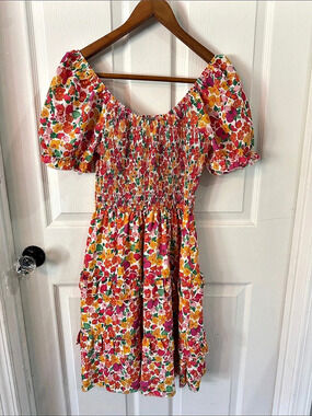 Miss Sparkling Floral Mini Dress in Pink, Orange & Green Size Medium